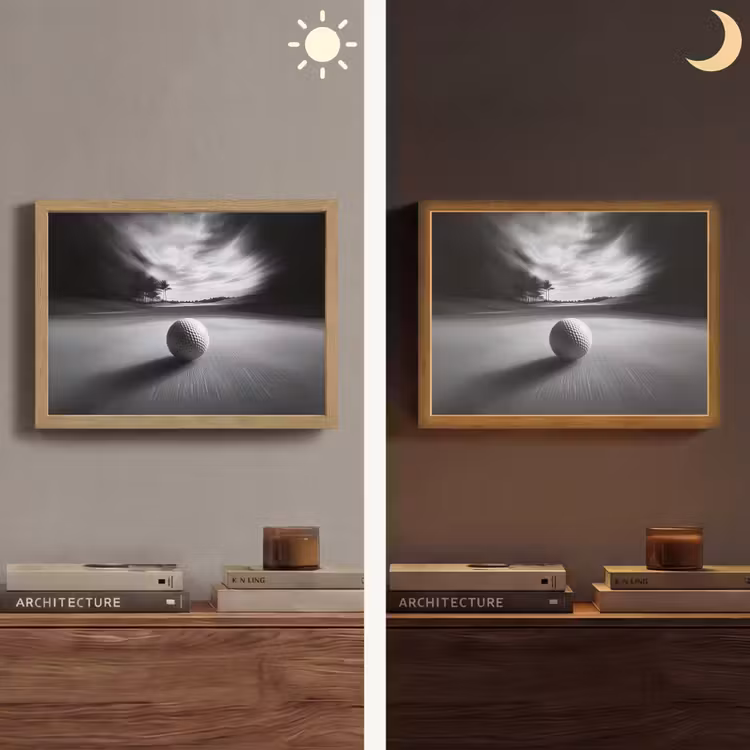 Golfbal - Wazig - Zwart Light Box met batterij (Wandlamp) middel -sfeer3