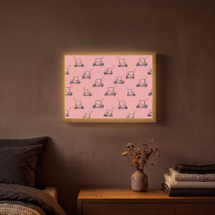 Golfkar - Retro - Roze Light Box met batterij (Wandlamp) middel 907 -sfeer4