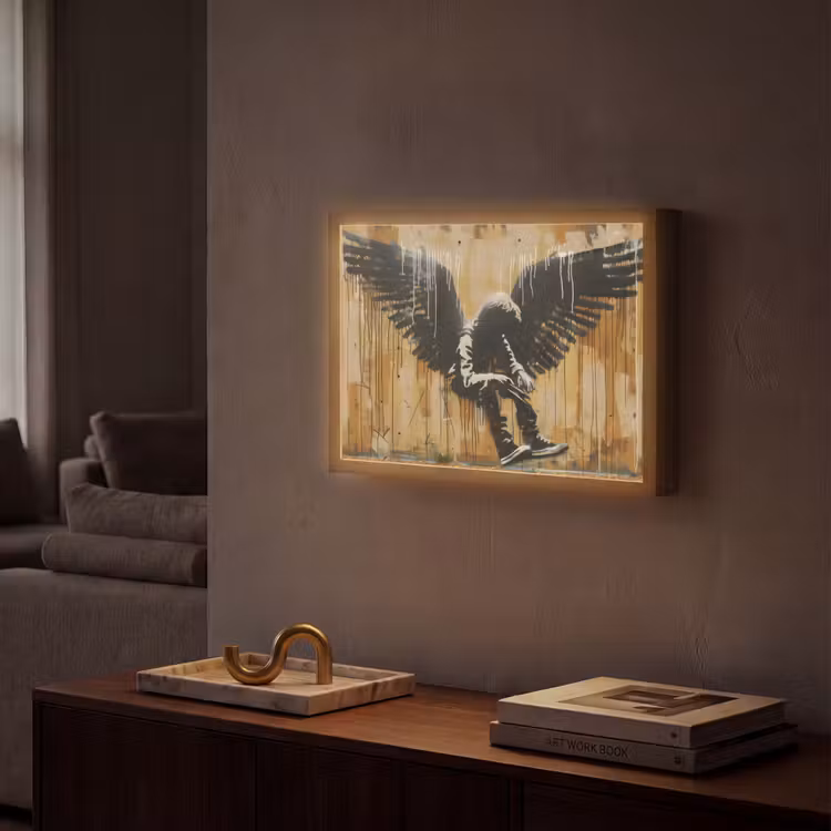 Graffiti - Kunst - Vleugels - Street art - Banksy Style Light Box met batterij (Wandlamp) middel -sfeer1