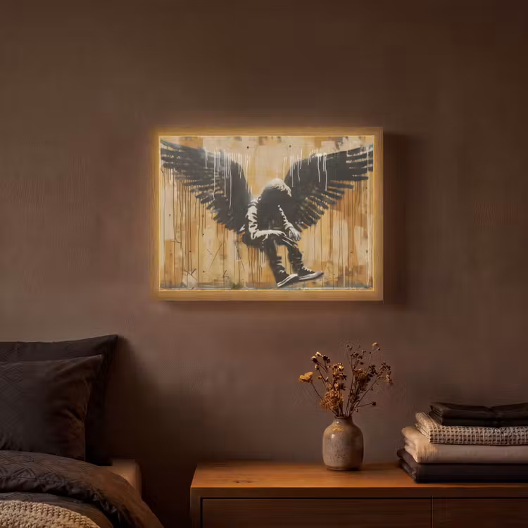 Graffiti - Kunst - Vleugels - Street art - Banksy Style Light Box met batterij (Wandlamp) middel -sfeer4