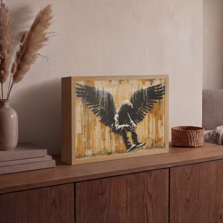 Graffiti - Kunst - Vleugels - Street art - Banksy Style Light Box met batterij (Wandlamp) middel -sfeer2