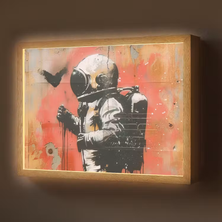 Graffiti - Astronaut - Street art - Ruimte Light Box met batterij (Wandlamp) middel -z3d_website