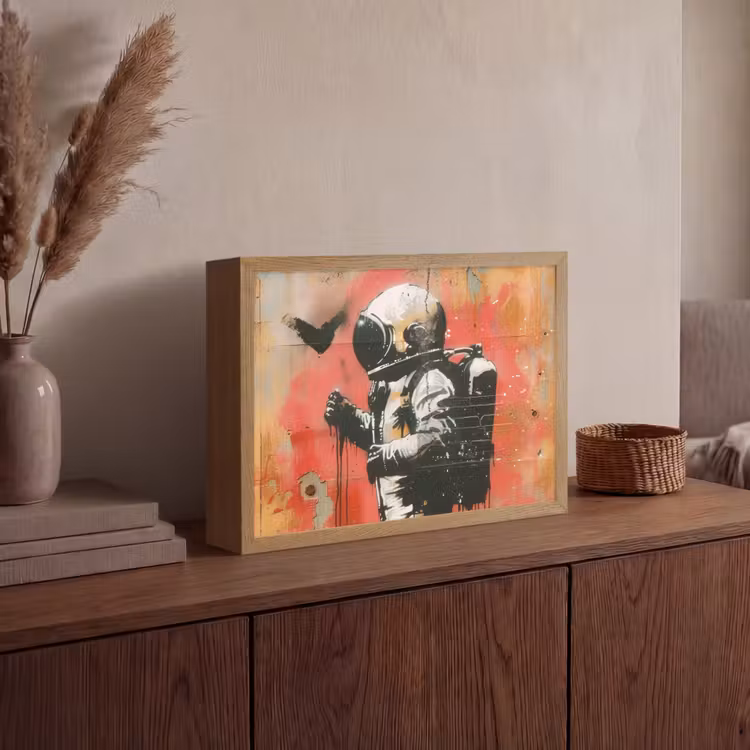 Graffiti - Astronaut - Street art - Ruimte Light Box met batterij (Wandlamp) middel -sfeer2