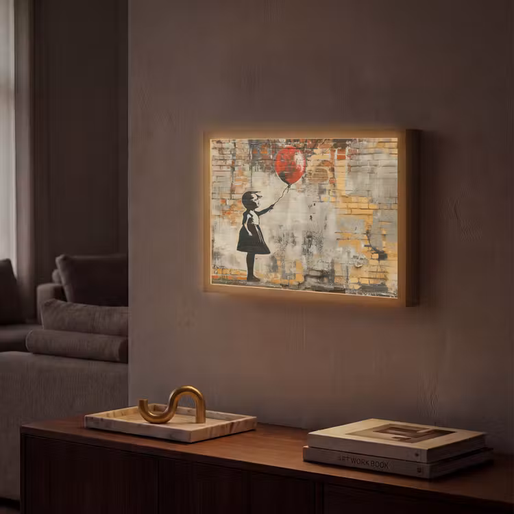 Graffiti - Banksy Style - Meisje met ballon Light Box met batterij (Wandlamp) middel -sfeer1