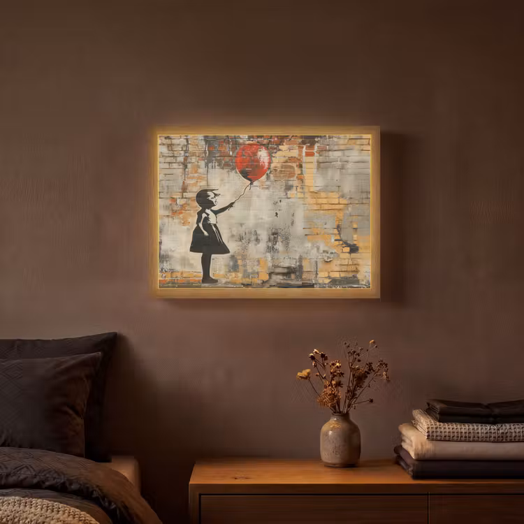 Graffiti - Banksy Style - Meisje met ballon Light Box met batterij (Wandlamp) middel -sfeer4