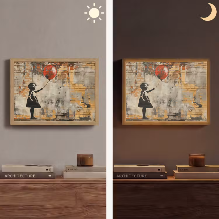 Graffiti - Banksy Style - Meisje met ballon Light Box met batterij (Wandlamp) middel -sfeer3