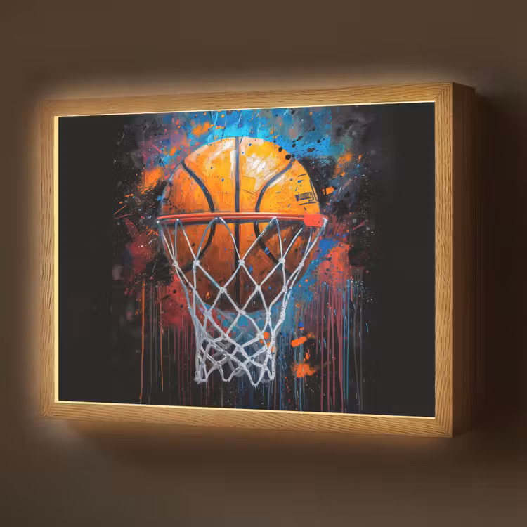 Graffiti - Basketbal - Sport - Zwart - Street art Light Box met batterij (Wandlamp) middel -z3d_website