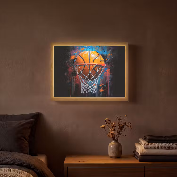 Graffiti - Basketbal - Sport - Zwart - Street art Light Box met batterij (Wandlamp) middel -sfeer4