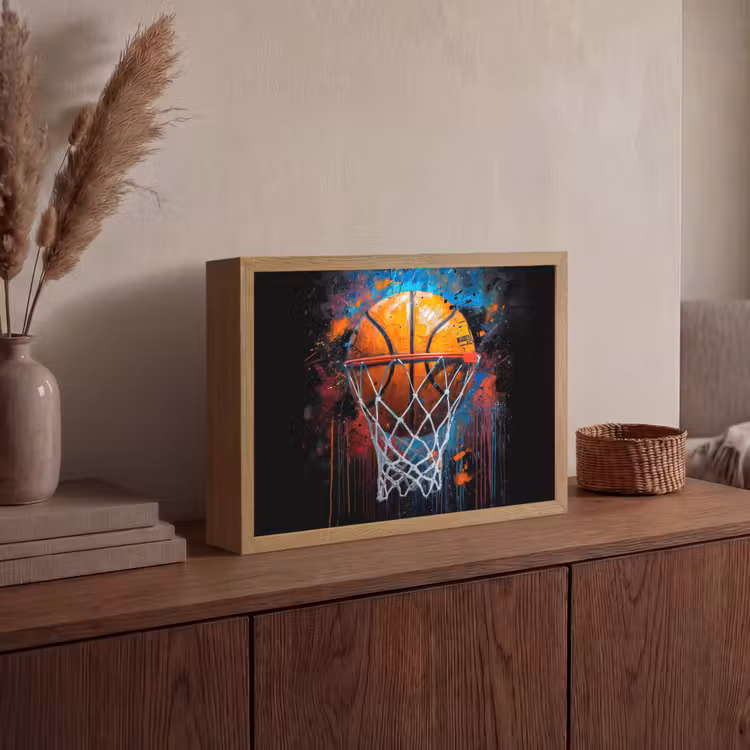 Graffiti - Basketbal - Sport - Zwart - Street art Light Box met batterij (Wandlamp) middel -sfeer2