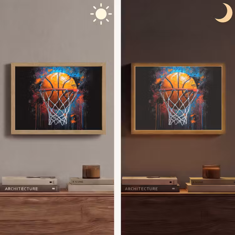 Graffiti - Basketbal - Sport - Zwart - Street art Light Box met batterij (Wandlamp) middel -sfeer3