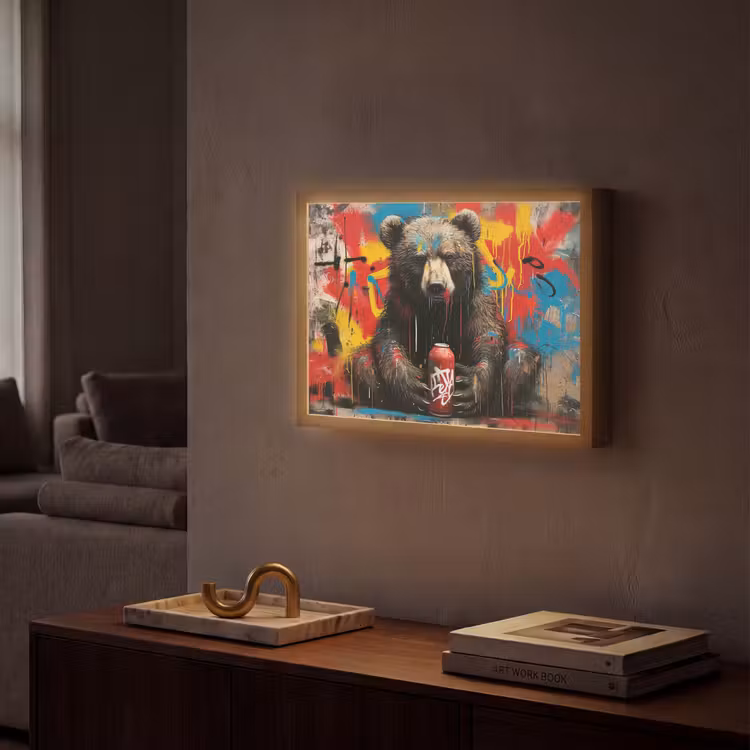 Graffiti - Beer - Dier - Muur - Street art Light Box met batterij (Wandlamp) middel -sfeer1