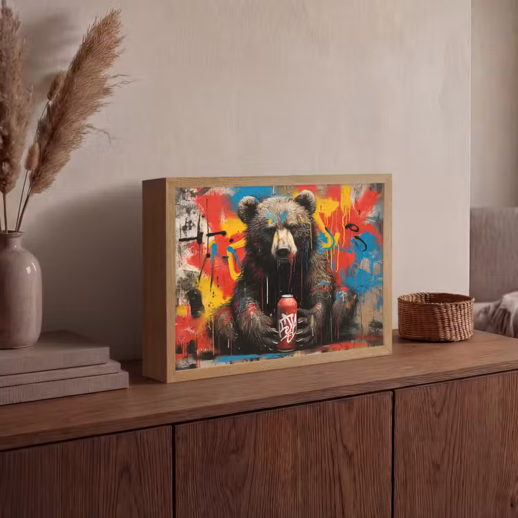 Graffiti - Beer - Dier - Muur - Street art Light Box met batterij (Wandlamp) middel -sfeer2