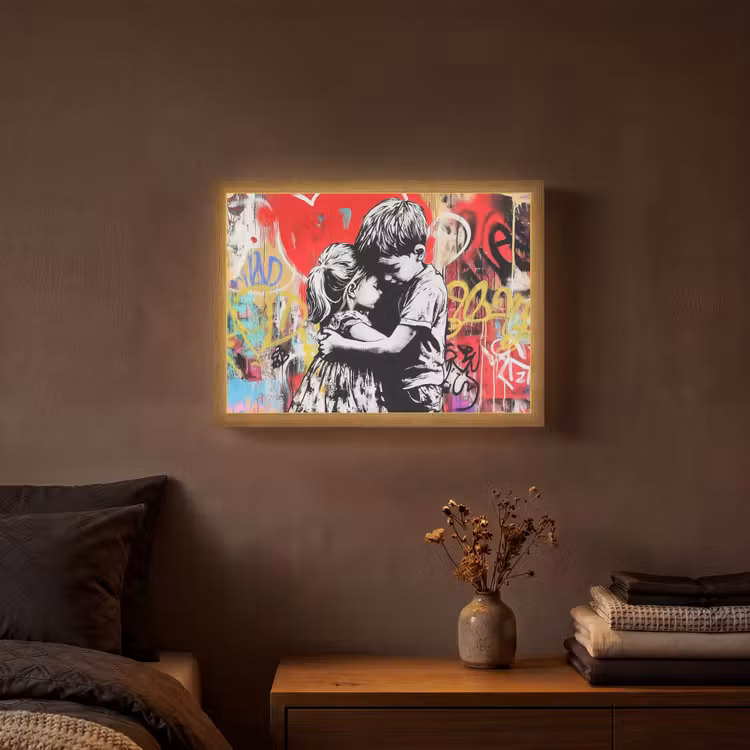 Graffiti - Zwart wit - Street art Light Box met batterij (Wandlamp) middel -sfeer4