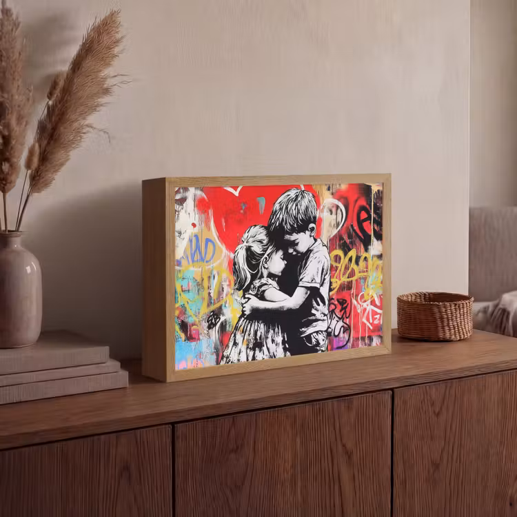 Graffiti - Zwart wit - Street art Light Box met batterij (Wandlamp) middel -sfeer2