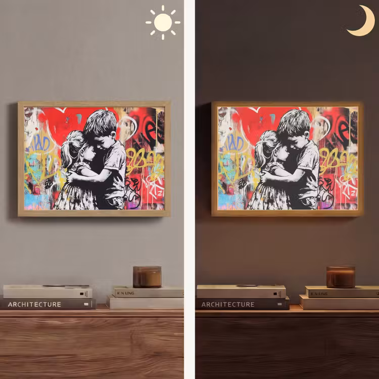 Graffiti - Zwart wit - Street art Light Box met batterij (Wandlamp) middel -sfeer3