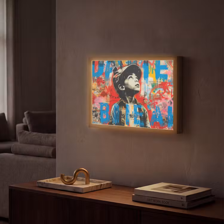 Graffiti - Jongen - Street art - Kleuren Light Box met batterij (Wandlamp) middel -sfeer1