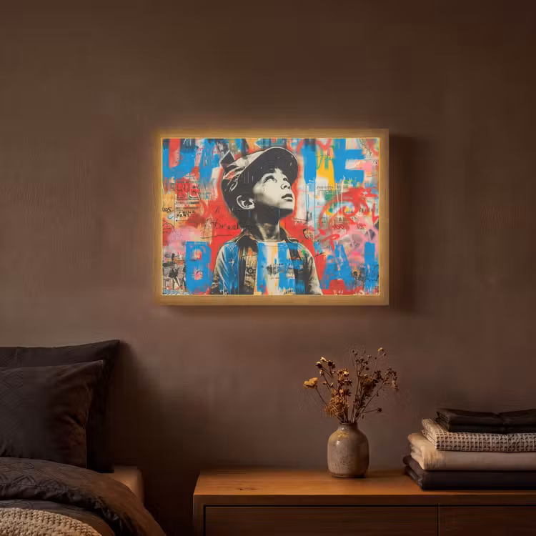 Graffiti - Jongen - Street art - Kleuren Light Box met batterij (Wandlamp) middel -sfeer4