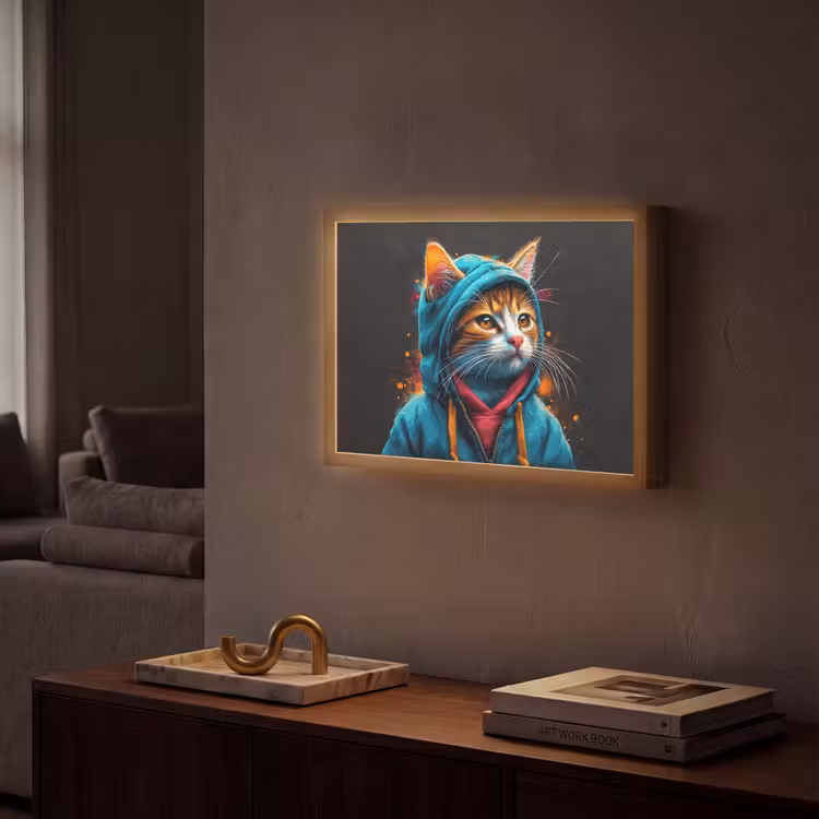 Graffiti - Kat - Zwart - Jas - Street art Light Box met batterij (Wandlamp) middel -sfeer1