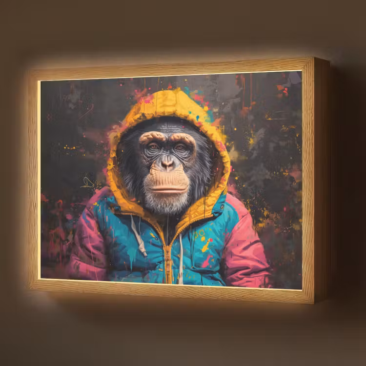 Graffiti - Chimpansee - Jas - Aap - Verf Light Box met batterij (Wandlamp) middel -z3d_website