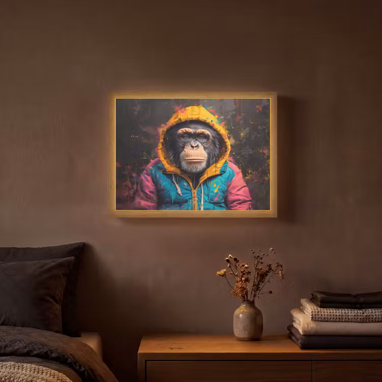 Graffiti - Chimpansee - Jas - Aap - Verf Light Box met batterij (Wandlamp) middel -sfeer4