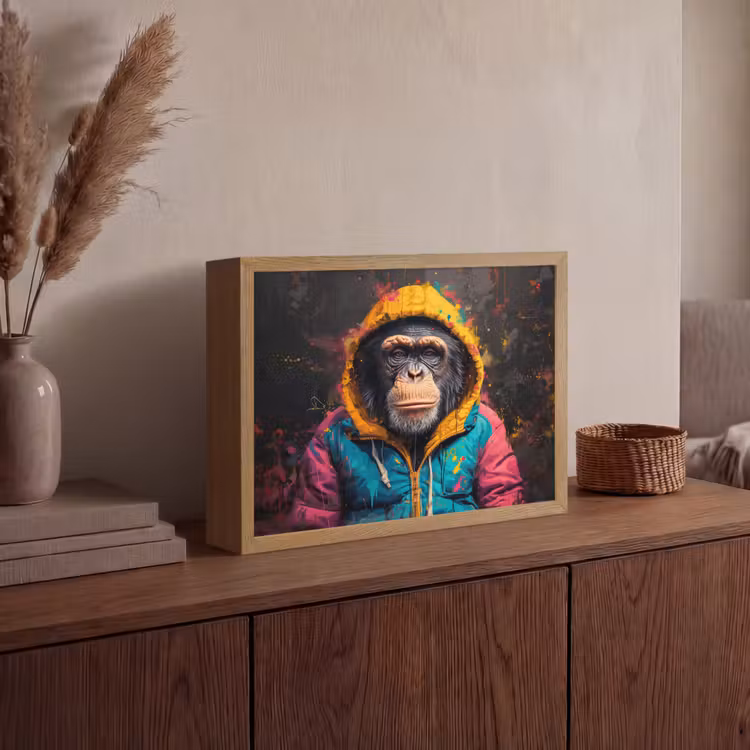 Graffiti - Chimpansee - Jas - Aap - Verf Light Box met batterij (Wandlamp) middel -sfeer2