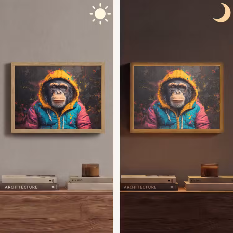 Graffiti - Chimpansee - Jas - Aap - Verf Light Box met batterij (Wandlamp) middel -sfeer3