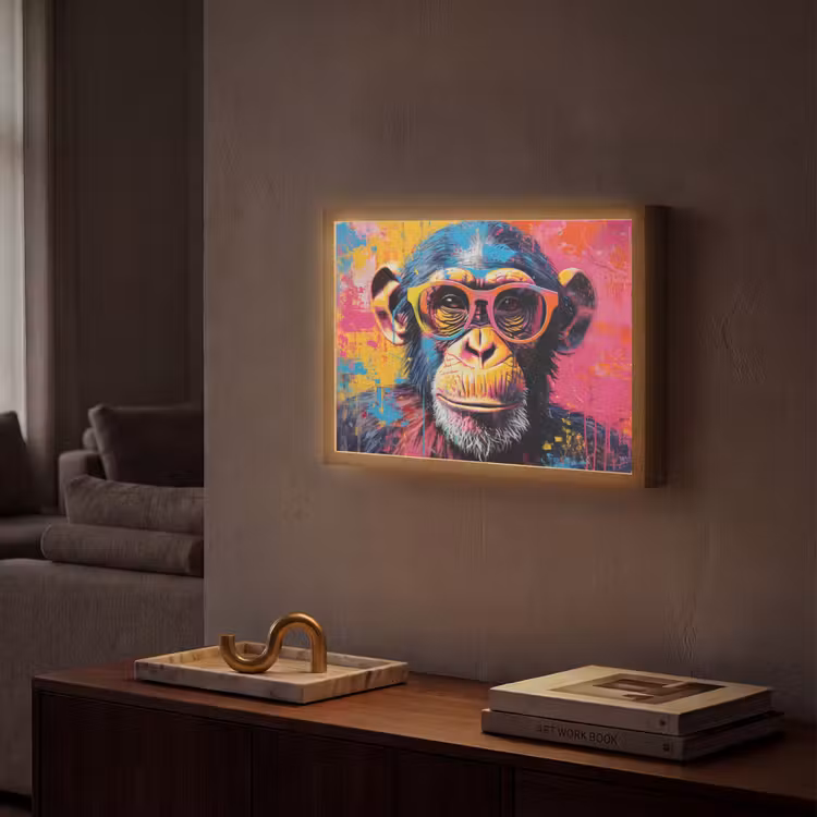 Graffiti - Chimpansee - Aap - Bril - Kleurrijk Light Box met batterij (Wandlamp) middel -sfeer1