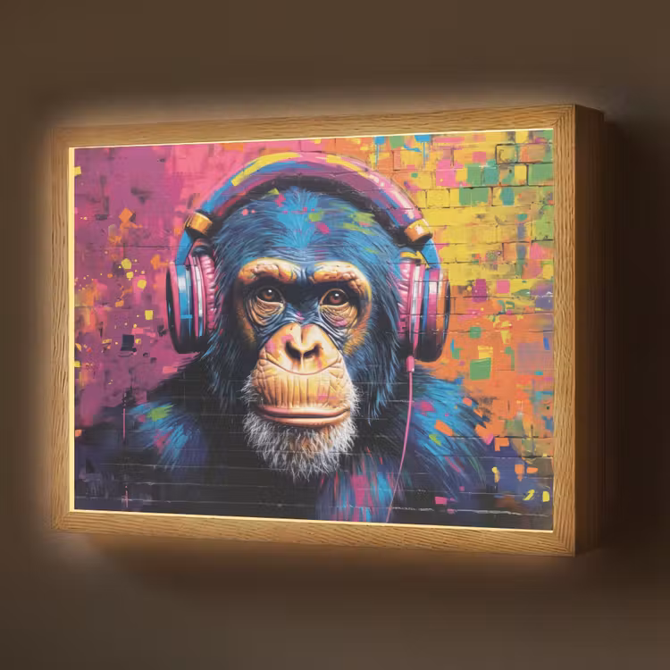 Graffiti - Chimpansee - Street art - Koptelefoon - Aap Light Box met batterij (Wandlamp) middel -z3d_website