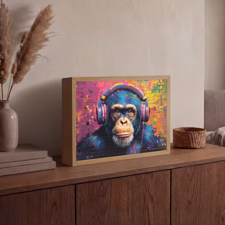Graffiti - Chimpansee - Street art - Koptelefoon - Aap Light Box met batterij (Wandlamp) middel -sfeer2
