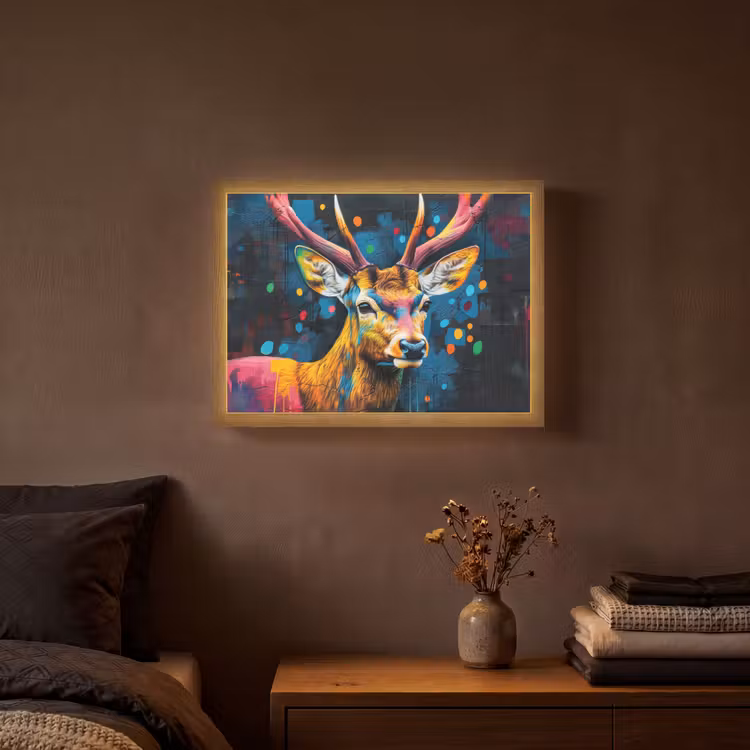 Graffiti - Hert - Dier - Kleurrijk Light Box met batterij (Wandlamp) middel -sfeer4