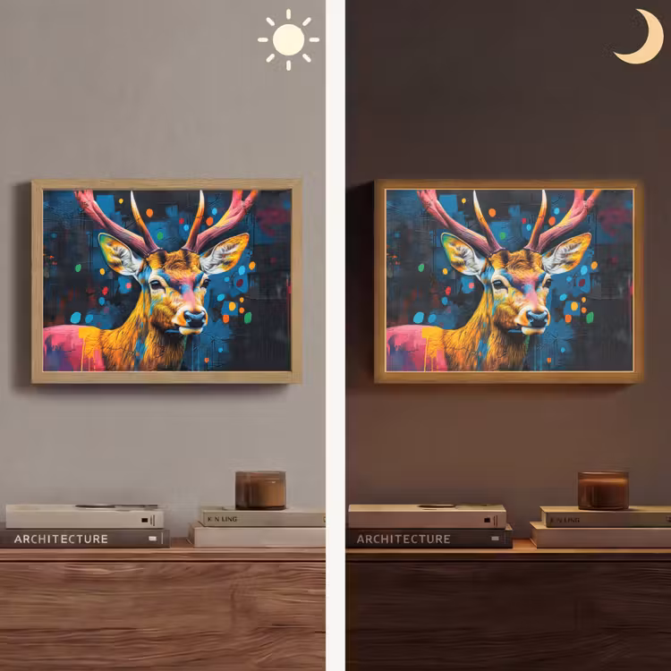 Graffiti - Hert - Dier - Kleurrijk Light Box met batterij (Wandlamp) middel -sfeer3