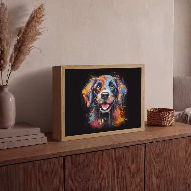 Graffiti - Hond - Zwart - Kleuren Light Box met batterij (Wandlamp) middel -sfeer2
