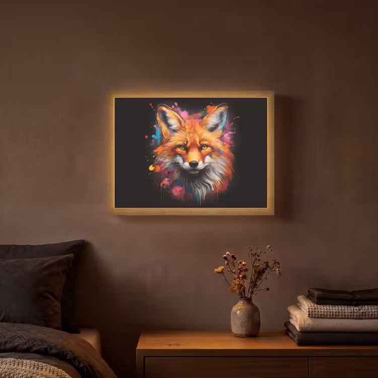 Graffiti - Vos - Zwart - Pop art Light Box met batterij (Wandlamp) middel -sfeer4