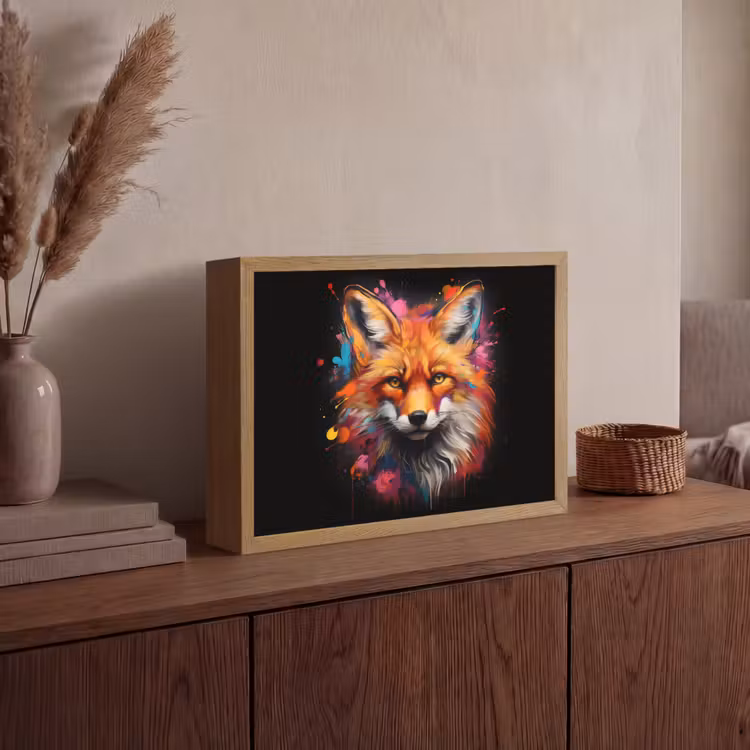 Graffiti - Vos - Zwart - Pop art Light Box met batterij (Wandlamp) middel -sfeer2