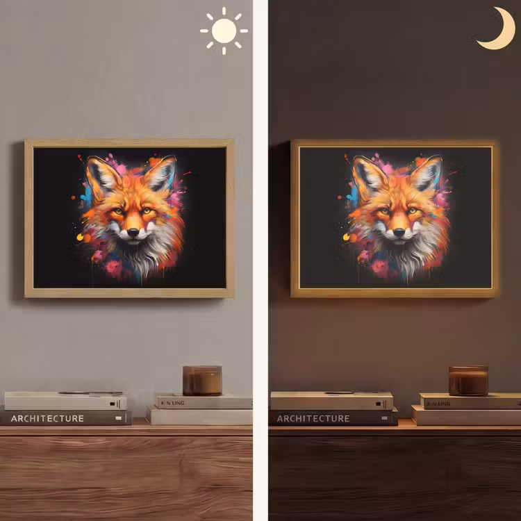 Graffiti - Vos - Zwart - Pop art Light Box met batterij (Wandlamp) middel -sfeer3