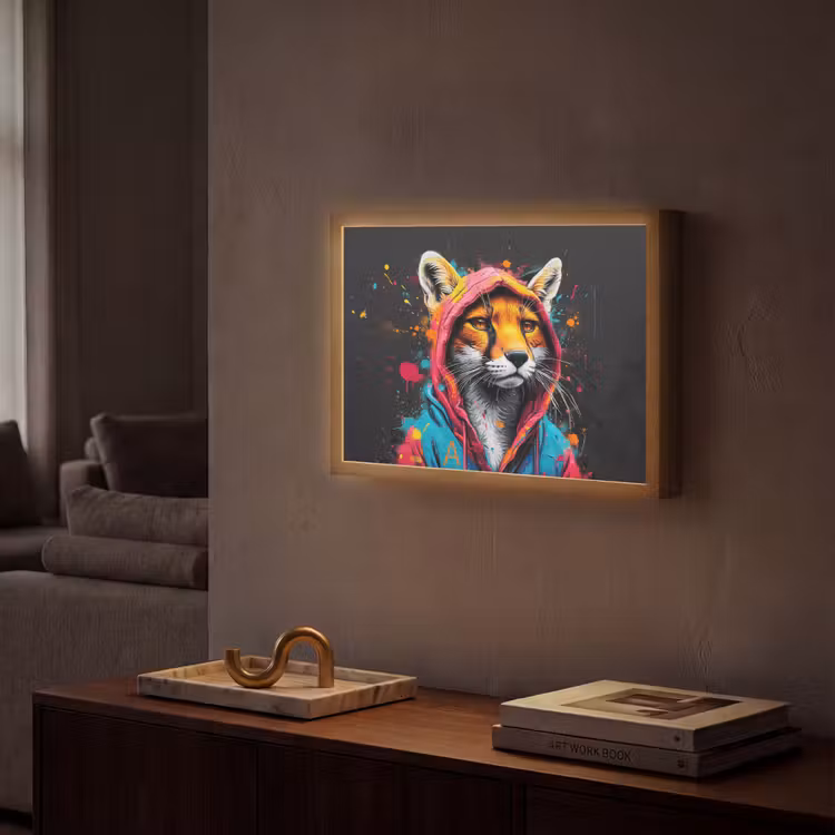 Graffiti - Vos - Jas - Pop art - Dieren Light Box met batterij (Wandlamp) middel -sfeer1