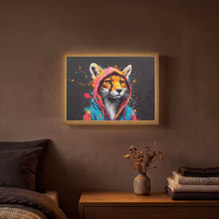 Graffiti - Vos - Jas - Pop art - Dieren Light Box met batterij (Wandlamp) middel -sfeer4