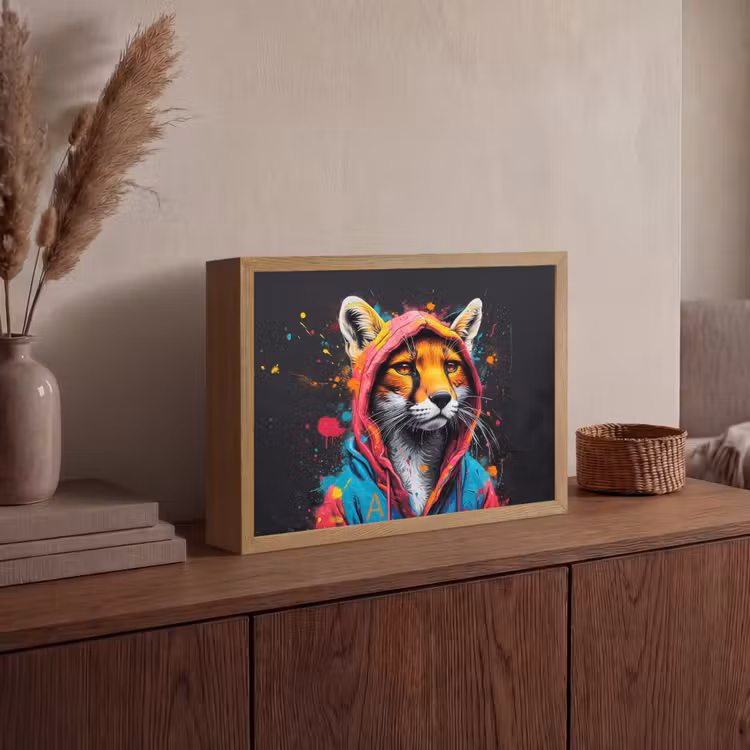 Graffiti - Vos - Jas - Pop art - Dieren Light Box met batterij (Wandlamp) middel -sfeer2