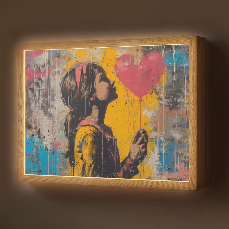 Graffiti - Meisje - Ballon - Street art Light Box met batterij (Wandlamp) middel -z3d_website