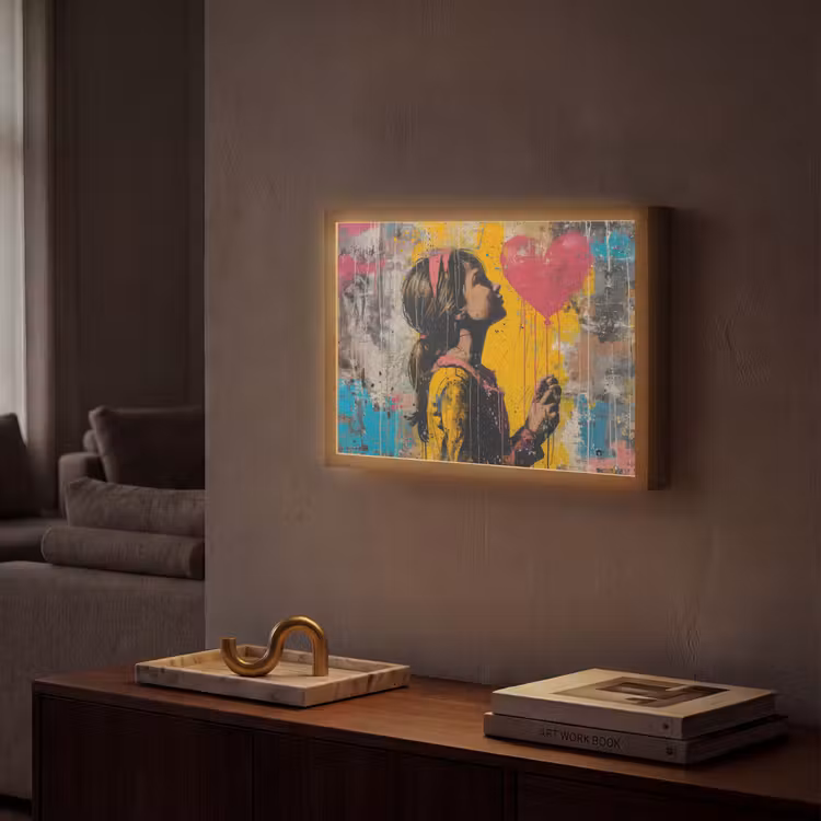 Graffiti - Meisje - Ballon - Street art Light Box met batterij (Wandlamp) middel -sfeer1