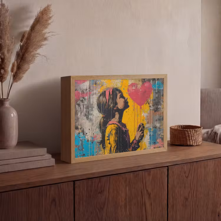 Graffiti - Meisje - Ballon - Street art Light Box met batterij (Wandlamp) middel -sfeer2