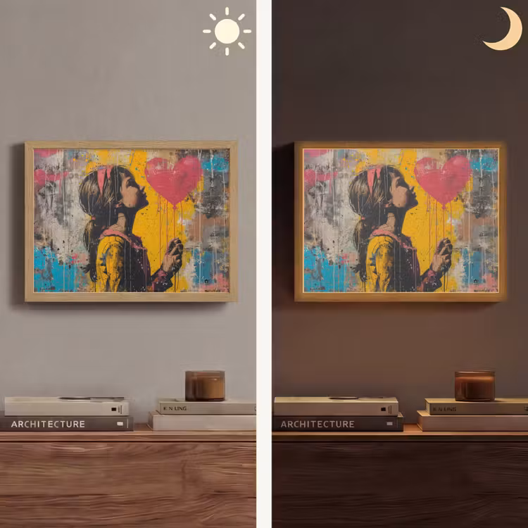 Graffiti - Meisje - Ballon - Street art Light Box met batterij (Wandlamp) middel -sfeer3