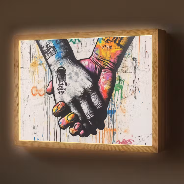 Graffiti - Handen - Vintage - Street art Light Box met batterij (Wandlamp) middel -z3d_website