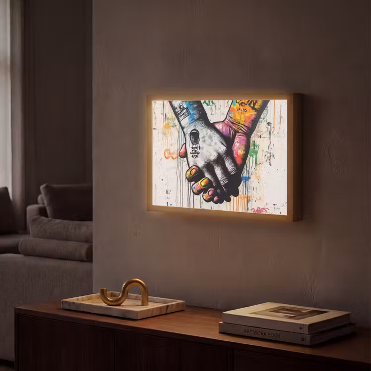 Graffiti - Handen - Vintage - Street art Light Box met batterij (Wandlamp) middel -sfeer1