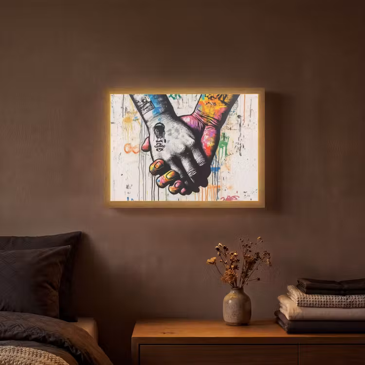 Graffiti - Handen - Vintage - Street art Light Box met batterij (Wandlamp) middel -sfeer4