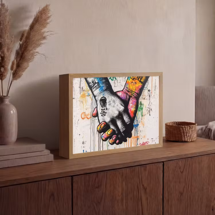 Graffiti - Handen - Vintage - Street art Light Box met batterij (Wandlamp) middel -sfeer2