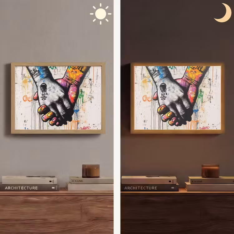 Graffiti - Handen - Vintage - Street art Light Box met batterij (Wandlamp) middel -sfeer3