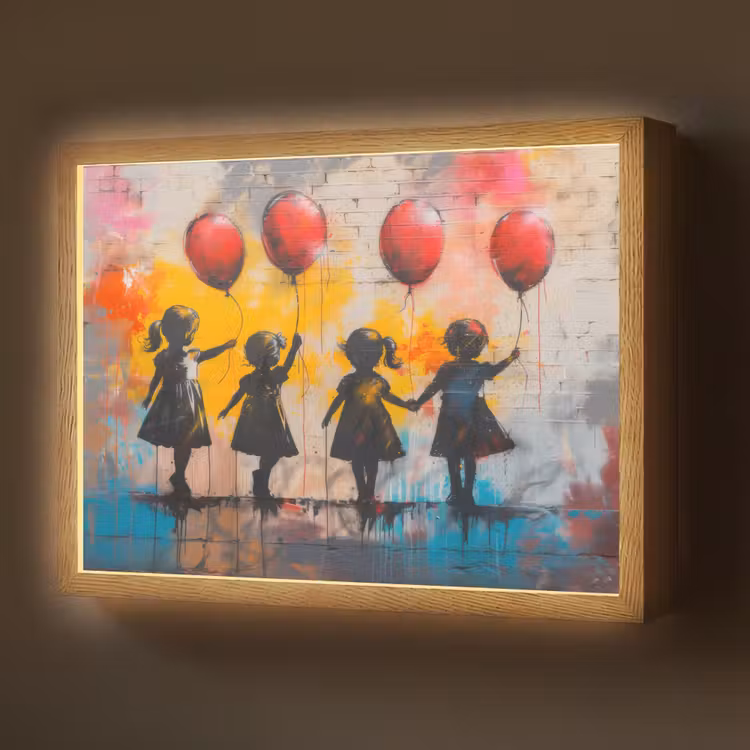 Graffiti - Kinderen - Street art - Ballon - Banksy Style Light Box met batterij (Wandlamp) middel -z3d_website
