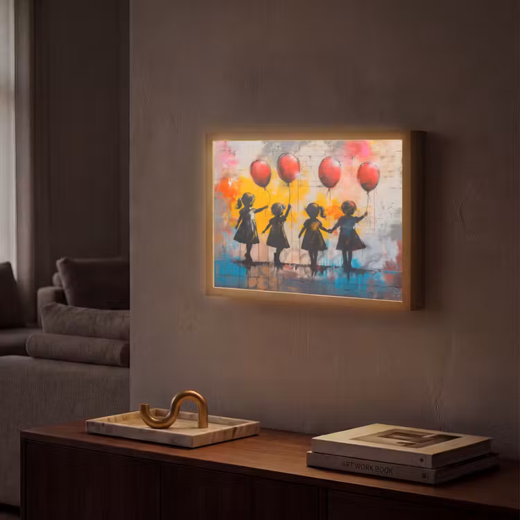Graffiti - Kinderen - Street art - Ballon - Banksy Style Light Box met batterij (Wandlamp) middel -sfeer1