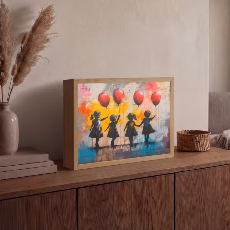 Graffiti - Kinderen - Street art - Ballon - Banksy Style Light Box met batterij (Wandlamp) middel -sfeer2